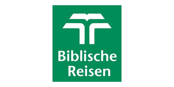 Grünes Logo von Biblische Reisen mit stilisierter Bibel und weißer Schrift