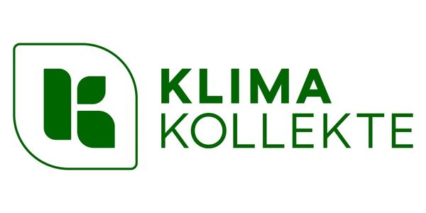 Logo der Klima-Kollekte mit grünem Schriftzug und stilisiertem Blatt-K